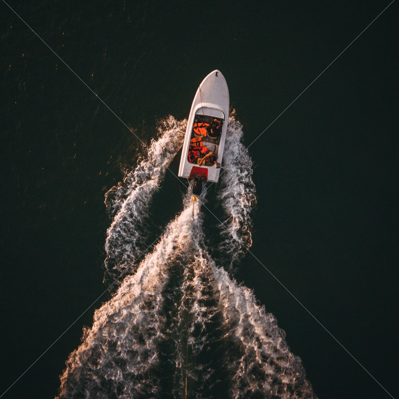 aerial photo of white boat