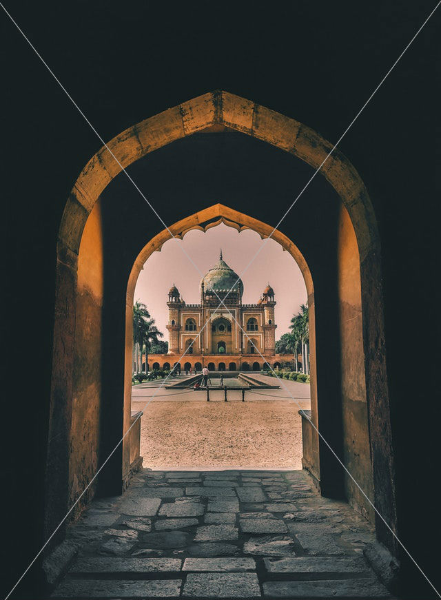 empty concrete tunnel through mosque